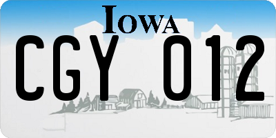 IA license plate CGY012
