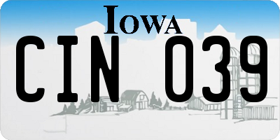 IA license plate CIN039
