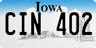 IA license plate CIN402