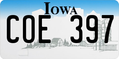 IA license plate COE397