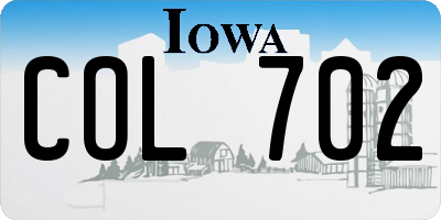 IA license plate COL702