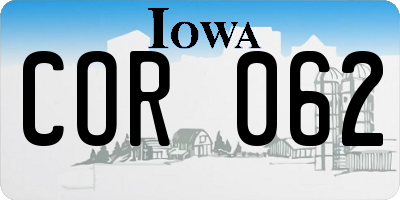 IA license plate COR062