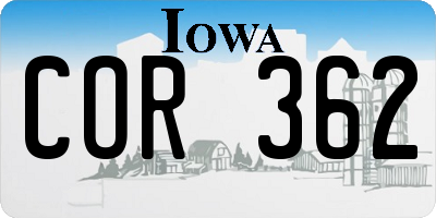 IA license plate COR362