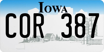 IA license plate COR387