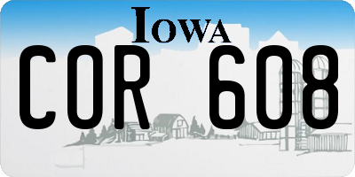 IA license plate COR608