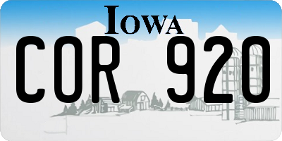 IA license plate COR920