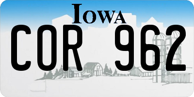 IA license plate COR962