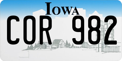 IA license plate COR982