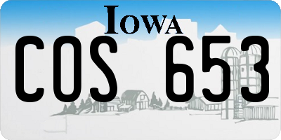 IA license plate COS653