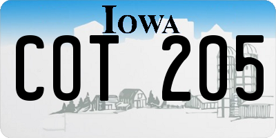 IA license plate COT205