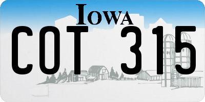 IA license plate COT315