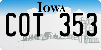 IA license plate COT353