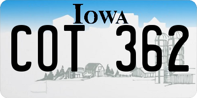 IA license plate COT362