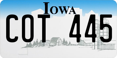 IA license plate COT445
