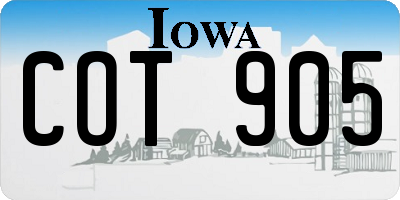 IA license plate COT905