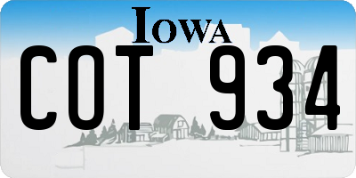 IA license plate COT934