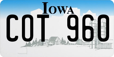 IA license plate COT960