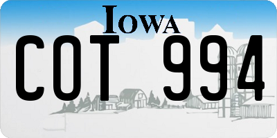 IA license plate COT994