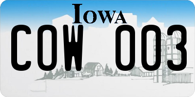 IA license plate COW003