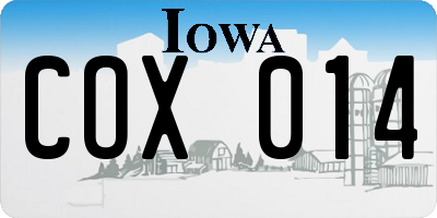 IA license plate COX014
