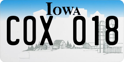 IA license plate COX018