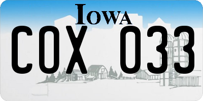 IA license plate COX033