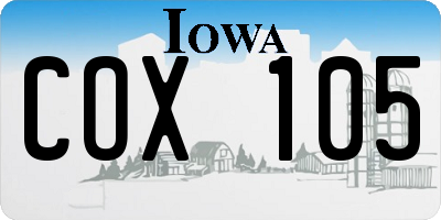 IA license plate COX105