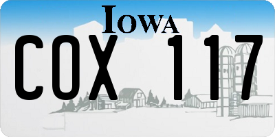 IA license plate COX117