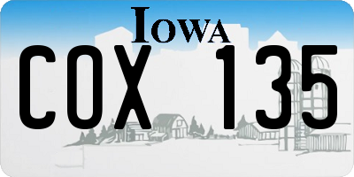 IA license plate COX135