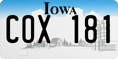 IA license plate COX181