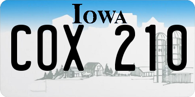 IA license plate COX210