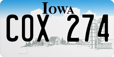 IA license plate COX274
