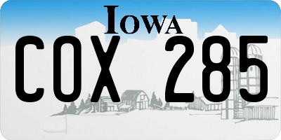 IA license plate COX285