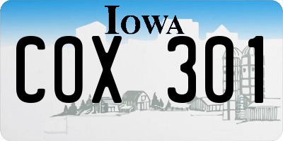 IA license plate COX301