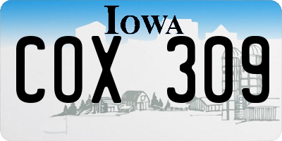 IA license plate COX309