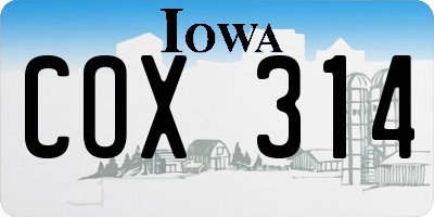 IA license plate COX314