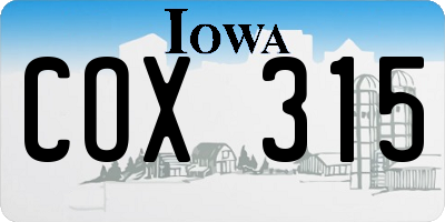 IA license plate COX315