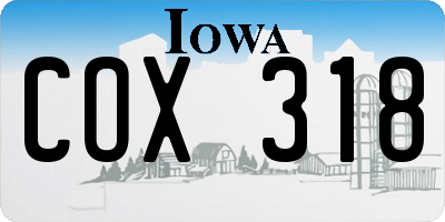 IA license plate COX318