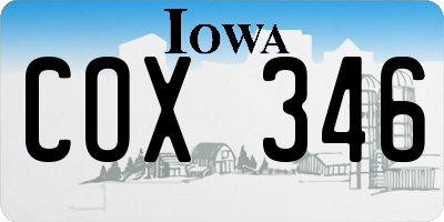 IA license plate COX346