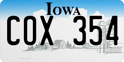 IA license plate COX354