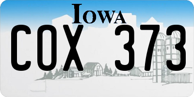 IA license plate COX373