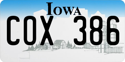 IA license plate COX386