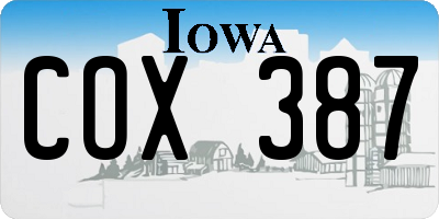 IA license plate COX387