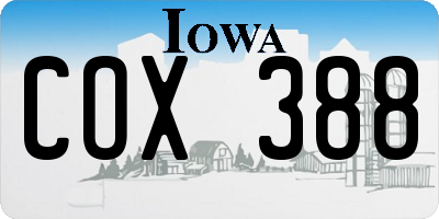 IA license plate COX388
