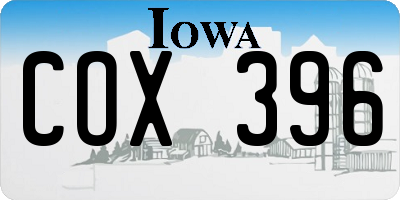IA license plate COX396