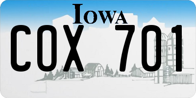 IA license plate COX701