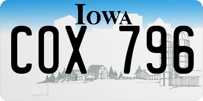IA license plate COX796