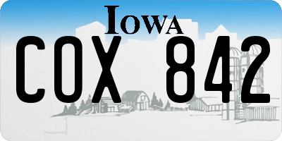 IA license plate COX842