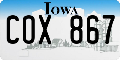 IA license plate COX867