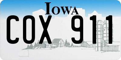 IA license plate COX911